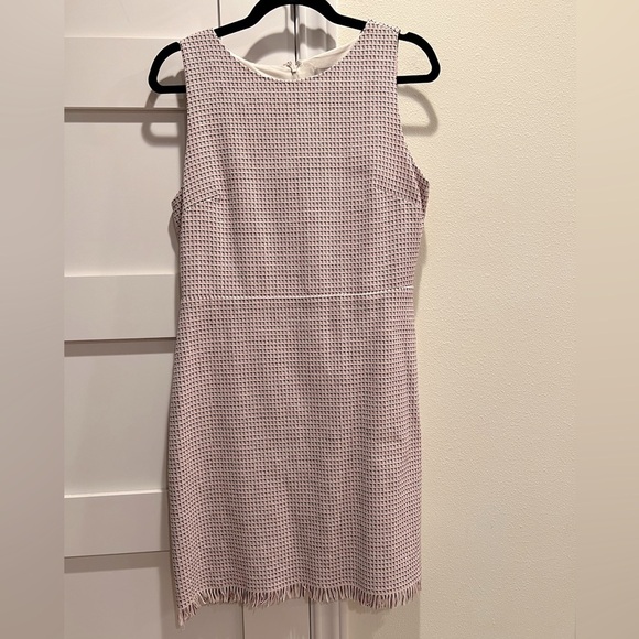 LOFT Pink and Black Houndstooth Sleeveless Fringe Bottom Dress Size 8 EUC - Picture 2 of 6